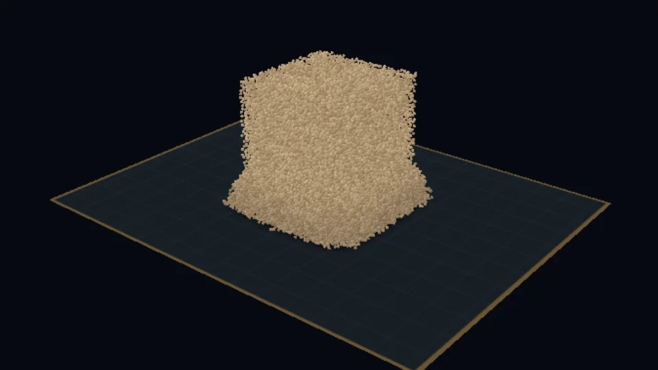 A column of sand grains starting to slump onto a flat plate